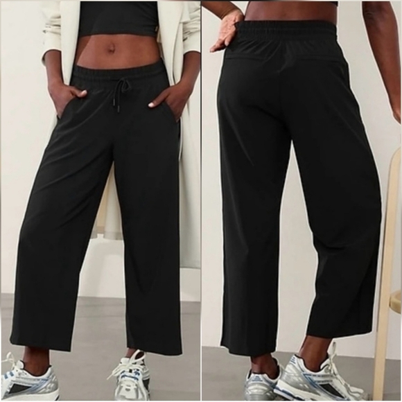 Athleta Pants - Athleta Avenue Black Wide Leg Crop Pull-on Active Travel Pants Womens Size 16